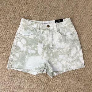 Fashion Nova Women’s Tie Die Denim Shorts- Sage